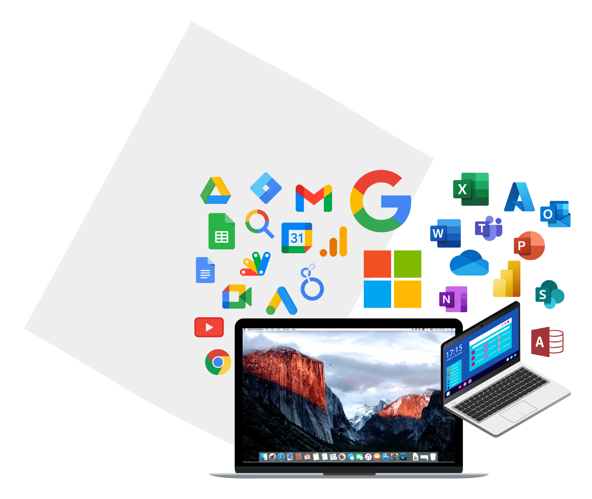 Comparison of Google and Microsoft tools on Mac and Windows.