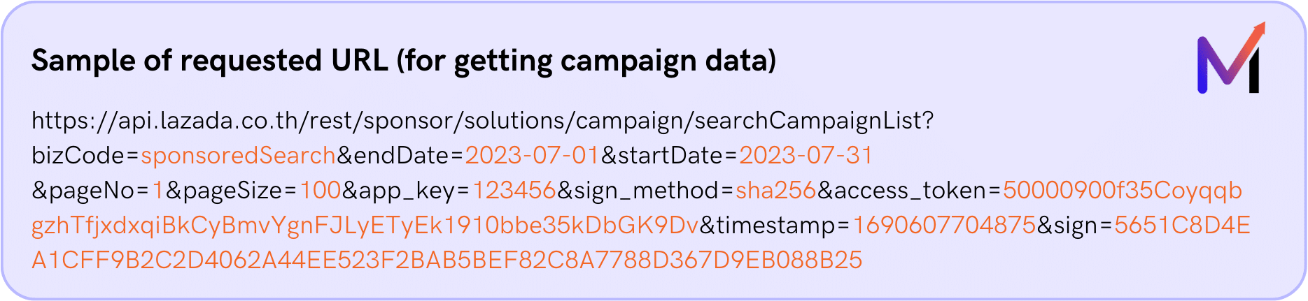 Sample of requested ULR to get your Lazada's campaign data.